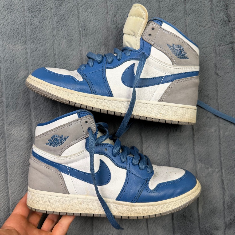 Jordan 1 Retro High OG True Blue Kids Shoes FD1437-410 White Blue Grey 6Y